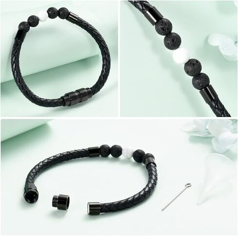 shajwo Cremation Jewelry Urn Bracelet for Ashes for Women Men Keepsake Memorial Cuff Bangle Braided Leather Wristband Bracelet in Saudi Arabia