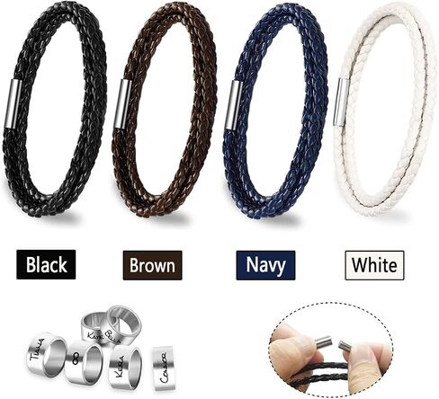 ShineSand Personalized Mens Leather Bracelet with Custom Beads, Customized Braid Leather Bracelet Engraved with Names for Men in Saudi Arabia