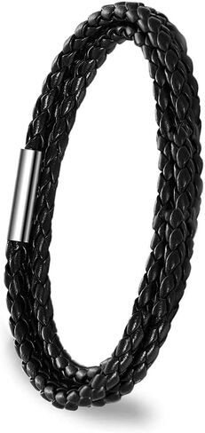 ShineSand Personalized Mens Leather Bracelet with Custom Beads, Customized Braid Leather Bracelet Engraved with Names for Men in Saudi Arabia