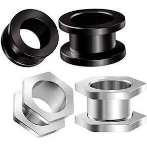 BIG GAUGES 2 Pairs 316L Surgical Steel Black Anodized Screw Flesh Tunnels Piercing Jewelry Stretcher Ear Hexagon Plugs Earring Lobe in Saudi Arabia