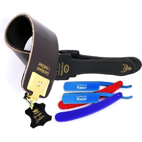 Professional Gold Quality Sharpening Strop Made of Cowhide Real Leather 3" Wide and 22" Long With 2 Professional Quality Old Fashion Titanium Straight Razors-541 in Saudi Arabia