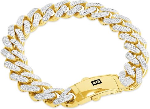 Nuragold 10k Yellow Gold 13mm Monaco Miami Cuban Diamond Cut Pave Link Chain Bracelet, Mens Jewelry Fancy Box Clasp 8" 8.5" 9" in Saudi Arabia