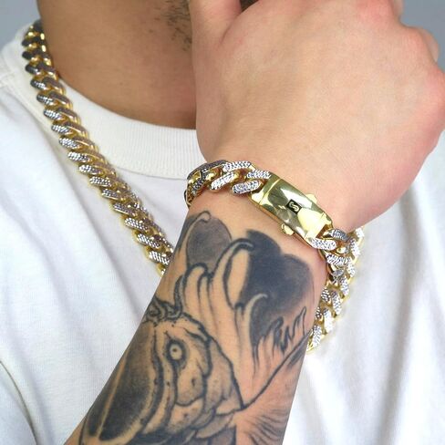 Nuragold 10k Yellow Gold 13mm Monaco Miami Cuban Diamond Cut Pave Link Chain Bracelet, Mens Jewelry Fancy Box Clasp 8" 8.5" 9" in Saudi Arabia