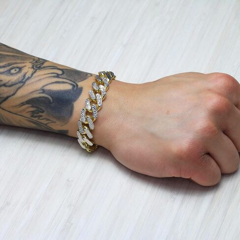 Nuragold 10k Yellow Gold 13mm Monaco Miami Cuban Diamond Cut Pave Link Chain Bracelet, Mens Jewelry Fancy Box Clasp 8" 8.5" 9" in Saudi Arabia