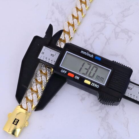 Nuragold 10k Yellow Gold 13mm Monaco Miami Cuban Diamond Cut Pave Link Chain Bracelet, Mens Jewelry Fancy Box Clasp 8" 8.5" 9" in Saudi Arabia