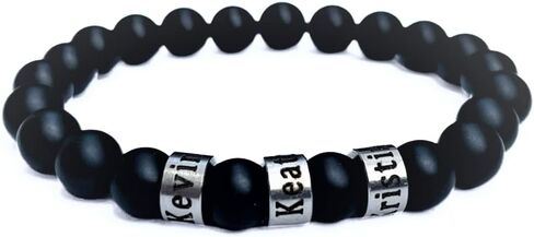 Personalized Engraved Mens Black onyx Stone Bracelet with Names -Black Matte Onyx Kids Names Bracelet - Family Name Bracelet Anniversary, Birthday Gift in Saudi Arabia