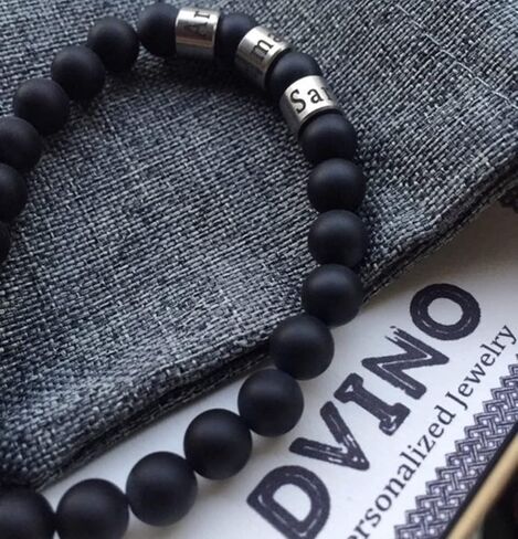 Personalized Engraved Mens Black onyx Stone Bracelet with Names -Black Matte Onyx Kids Names Bracelet - Family Name Bracelet Anniversary, Birthday Gift in Saudi Arabia