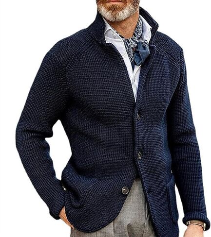 Sweater Jacket Men's Commute Jacket-Casual Autumn Windproof Jacket Thicken Winter Stand Collar Trench Coat Sweatshirt in Kuwait