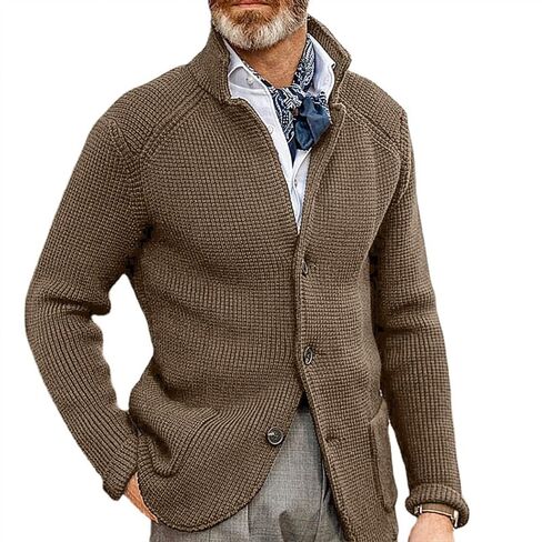 Sweater Jacket Men's Commute Jacket-Casual Autumn Windproof Jacket Thicken Winter Stand Collar Trench Coat Sweatshirt in Kuwait