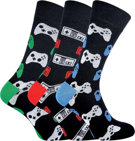 Mens Retro Gaming Funky Novelty Cotton Video Game Adult Crew Socks 7-12 | 3 Pack in Kuwait