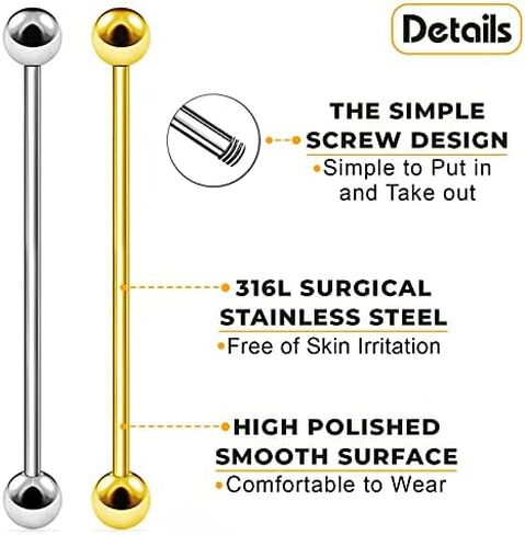 BIG GAUGES Pair of 316L Surgical Steel Anodized 14g Gauge 1.6mm Industrial Ear Plug 1 1/2"(38mm) Barbell Scaffold Bar Piercing Jewelry in Saudi Arabia