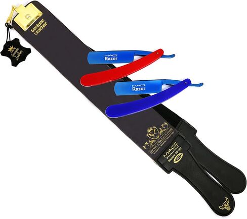 Professional Gold Quality Sharpening Strop Made of Cowhide Real Leather 3" Wide and 22" Long With 2 Professional Quality Old Fashion Titanium Straight Razors-541 in Saudi Arabia