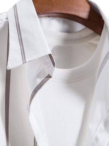 قميص عمل رجالي من Floerns بطباعة مخططة وأكمام طويلة وأزرار سفلية بمقاس عادي in Kuwait