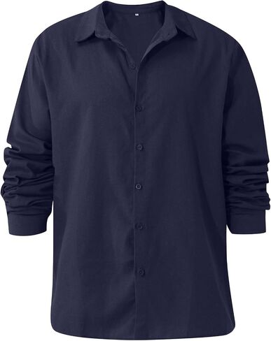 Ymosrh Mens Long Sleeved Shirt Summer Men's Casual Cotton Linen Solid Color Sleeve Shirts Loose T-Shirts for Men in Kuwait