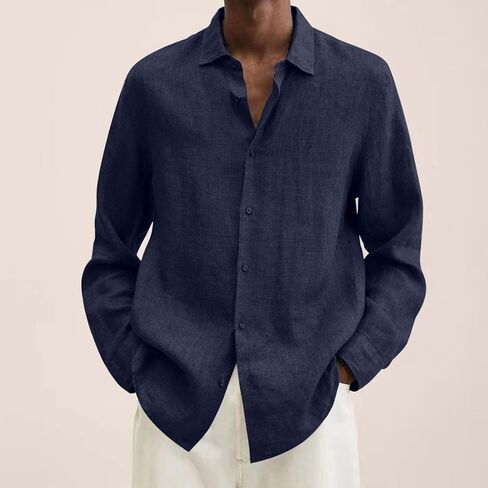 Ymosrh Mens Long Sleeved Shirt Summer Men's Casual Cotton Linen Solid Color Sleeve Shirts Loose T-Shirts for Men in Kuwait