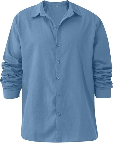 Ymosrh Mens Long Sleeved Shirt Summer Men's Casual Cotton Linen Solid Color Sleeve Shirts Loose T-Shirts for Men in Kuwait