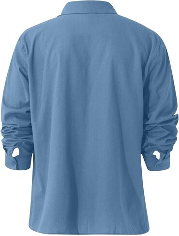 Ymosrh Mens Long Sleeved Shirt Summer Men's Casual Cotton Linen Solid Color Sleeve Shirts Loose T-Shirts for Men in Kuwait