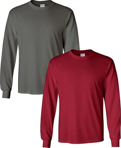 Gildan Men's Heavy Cotton Long Sleeve (2-Pack) LRG-Charcoal/Cardinal in Saudi Arabia