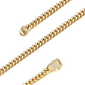 JovJewelry Mens Heavy Miami Cuban Link Chain Necklace Stainless Steel 18K Gold Plated Hip Hop Jewelry For Men Women Wide 6mm/10mm/14mm with Bling CZ Diamond buckle Necklace or Bracelet in Saudi Arabia