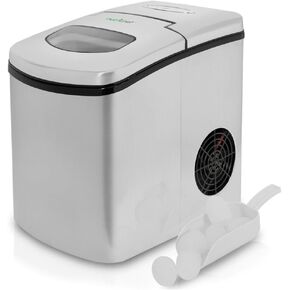 NutriChef Upgraded Digital Portable Ice Maker Machine - Heavy Duty Electric Stainless Steel Stain Resistant Countertop and Built in Freezer Over Sized Bucket w/ LED Light Easy Touch Button in Kuwait