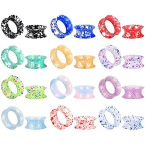 Qmcandy 24pcs Colorful Silicone Glitter Spattered with Spots Ear Gauges Flesh Tunnels Plugs Double Flared Stretchers Ear Piercing Jewelry in Saudi Arabia