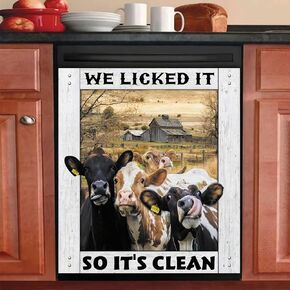 Cow Magnet Dishwasher Cover, Rural Farm Decor Refrigerator Magnets Decorative Funny Fridge Magnetic Kitchen Decal Vinyl Panel Decorative 23W*17H inch in Saudi Arabia