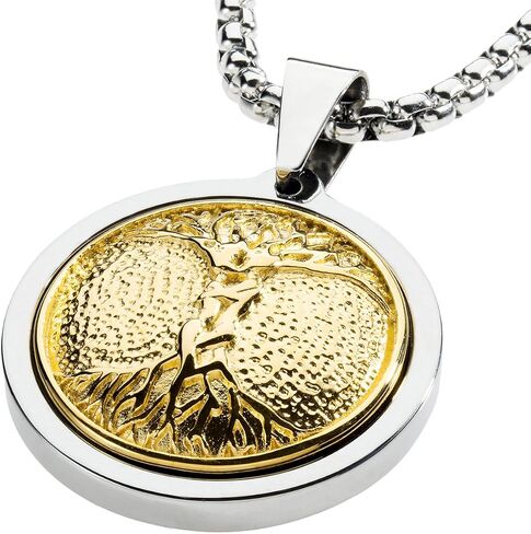 GESTALT COUTURE Unique Tungsten Medallion Necklace. Stainless Steel Tree of Life Inlay with 18kt Gold Plating. in Saudi Arabia