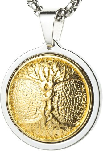 GESTALT COUTURE Unique Tungsten Medallion Necklace. Stainless Steel Tree of Life Inlay with 18kt Gold Plating. in Saudi Arabia