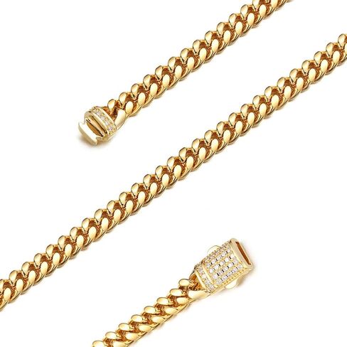 JovJewelry رجالي ثقيل ميامي الكوبي سلسلة ربط قلادة من الفولاذ المقاوم للصدأ 18 قيراط مطلية بالذهب الهيب هوب مجوهرات للرجال النساء واسعة 6 مم / 10 مم / 14 مم مع بلينغ تشيكوسلوفاكيا الماس مشبك قلادة أو سوار in Saudi Arabia