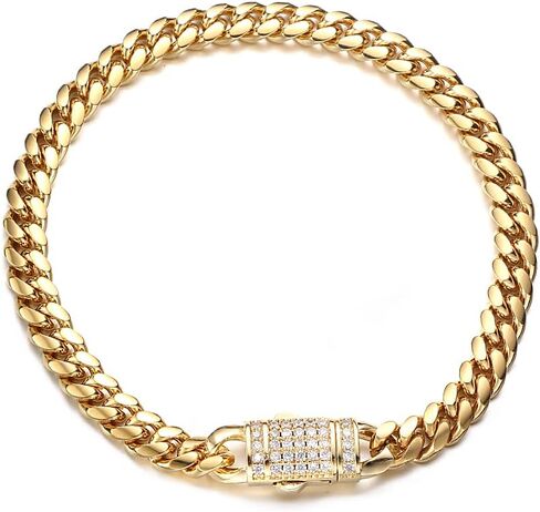 JovJewelry رجالي ثقيل ميامي الكوبي سلسلة ربط قلادة من الفولاذ المقاوم للصدأ 18 قيراط مطلية بالذهب الهيب هوب مجوهرات للرجال النساء واسعة 6 مم / 10 مم / 14 مم مع بلينغ تشيكوسلوفاكيا الماس مشبك قلادة أو سوار in Saudi Arabia