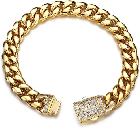 JovJewelry Mens Heavy Miami Cuban Link Chain Necklace Stainless Steel 18K Gold Plated Hip Hop Jewelry For Men Women Wide 6mm/10mm/14mm with Bling CZ Diamond buckle Necklace or Bracelet in Kuwait