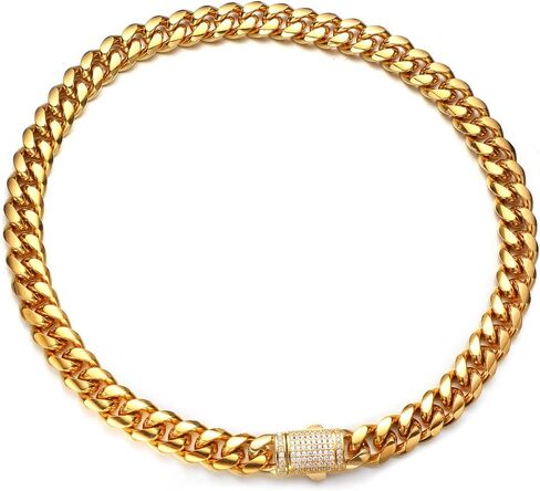 JovJewelry Mens Heavy Miami Cuban Link Chain Necklace Stainless Steel 18K Gold Plated Hip Hop Jewelry For Men Women Wide 6mm/10mm/14mm with Bling CZ Diamond buckle Necklace or Bracelet in Kuwait