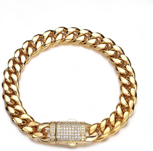 JovJewelry Mens Heavy Miami Cuban Link Chain Necklace Stainless Steel 18K Gold Plated Hip Hop Jewelry For Men Women Wide 6mm/10mm/14mm with Bling CZ Diamond buckle Necklace or Bracelet in Kuwait
