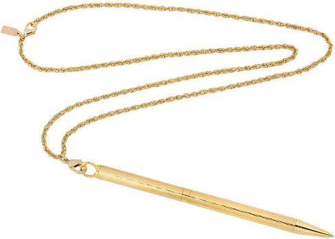 1928 Jewelry Mid Century Inspired Textured Barrel Ball Point Pen Necklace 28 Inch, 14K Gold Dipped in Kuwait