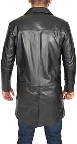 Mens 3/4 Long Black Leather Coat Crombie Style Jacket Overcoat Classic Trench Jones in Kuwait