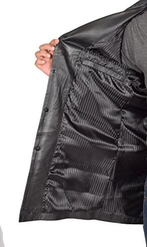 Mens 3/4 Long Black Leather Coat Crombie Style Jacket Overcoat Classic Trench Jones in Kuwait