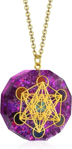 Mens Metatron's Cube Symbol Medal Necklace,Stainless Steel Sacred Geometry Spiritual Talisman Pendant,24" Chain in Kuwait