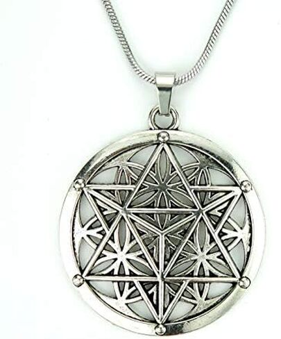 Merkabah on Flower of Life Necklace, Sacred Geometry Merkaba Pendant Merkavah on Stainless Snake Chain in Kuwait