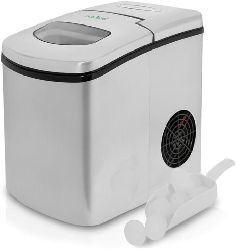 NutriChef Upgraded Digital Portable Ice Maker Machine - Heavy Duty Electric Stainless Steel Stain Resistant Countertop and Built in Freezer Over Sized Bucket w/ LED Light Easy Touch Button in Kuwait