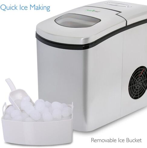 NutriChef Upgraded Digital Portable Ice Maker Machine - Heavy Duty Electric Stainless Steel Stain Resistant Countertop and Built in Freezer Over Sized Bucket w/ LED Light Easy Touch Button in Kuwait