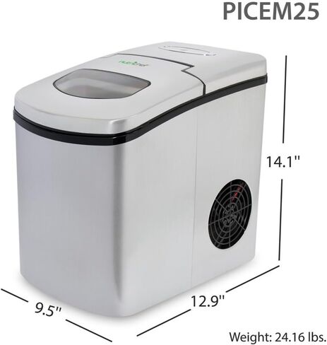 NutriChef Upgraded Digital Portable Ice Maker Machine - Heavy Duty Electric Stainless Steel Stain Resistant Countertop and Built in Freezer Over Sized Bucket w/ LED Light Easy Touch Button in Kuwait