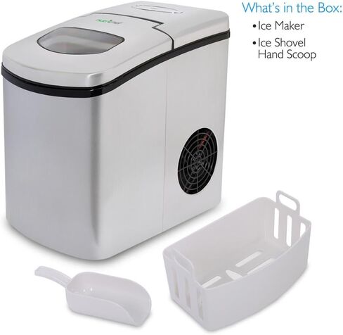 NutriChef Upgraded Digital Portable Ice Maker Machine - Heavy Duty Electric Stainless Steel Stain Resistant Countertop and Built in Freezer Over Sized Bucket w/ LED Light Easy Touch Button in Kuwait