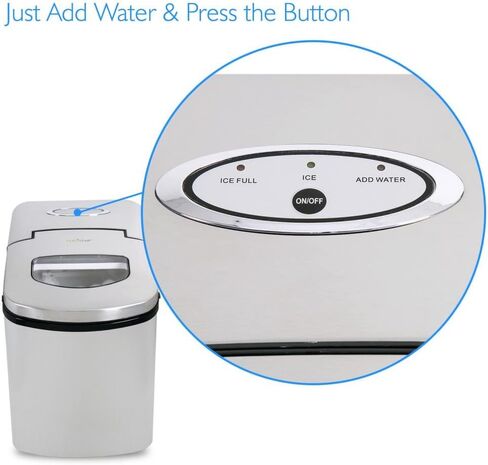 NutriChef Upgraded Digital Portable Ice Maker Machine - Heavy Duty Electric Stainless Steel Stain Resistant Countertop and Built in Freezer Over Sized Bucket w/ LED Light Easy Touch Button in Kuwait