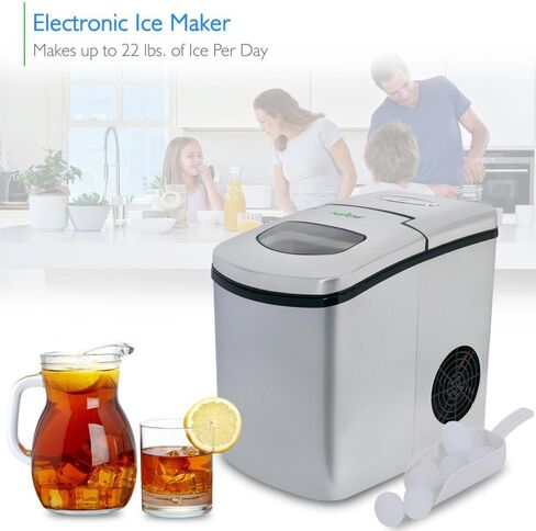 NutriChef Upgraded Digital Portable Ice Maker Machine - Heavy Duty Electric Stainless Steel Stain Resistant Countertop and Built in Freezer Over Sized Bucket w/ LED Light Easy Touch Button in Kuwait
