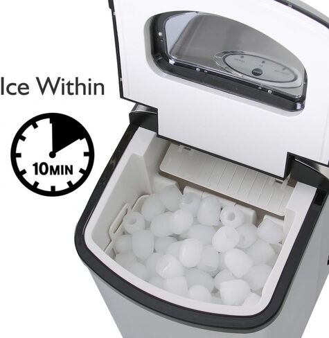 NutriChef Upgraded Digital Portable Ice Maker Machine - Heavy Duty Electric Stainless Steel Stain Resistant Countertop and Built in Freezer Over Sized Bucket w/ LED Light Easy Touch Button in Kuwait