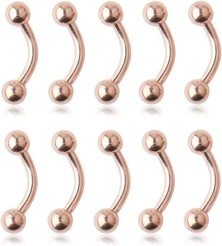 Ruifan Lot of 10 Rose Gold Plated Eyebrow Piercing Jewelry Curved Barbell with Ball Kit Eyebrow Tragus Lip Ring 16g 16 Gauge 6mm in Saudi Arabia