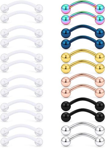 SCERRING 14G أكريليك شفاف Bioflex والفولاذ المقاوم للصدأ منحني الحديد كماشة ثعبان عيون حلقة سحب ثقب التجنيب 16-24 قطعة in Kuwait
