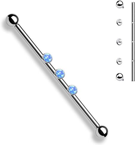 Pierced Owl - 14G Stainless Steel Internally Threaded Triple Round Synthetic Opal Industrial Barbell in Saudi Arabia