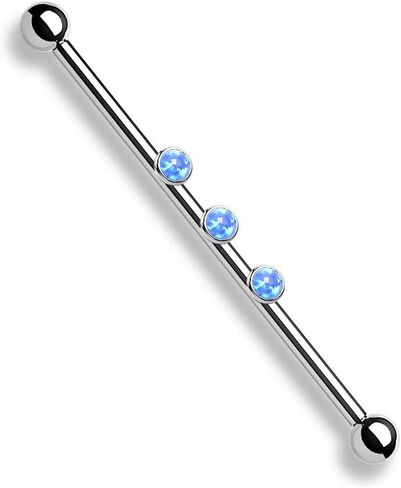 Pierced Owl - 14G Stainless Steel Internally Threaded Triple Round Synthetic Opal Industrial Barbell in Saudi Arabia