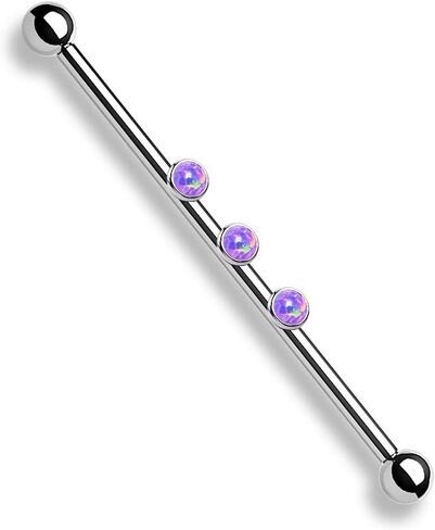 Pierced Owl - 14G Stainless Steel Internally Threaded Triple Round Synthetic Opal Industrial Barbell in Saudi Arabia